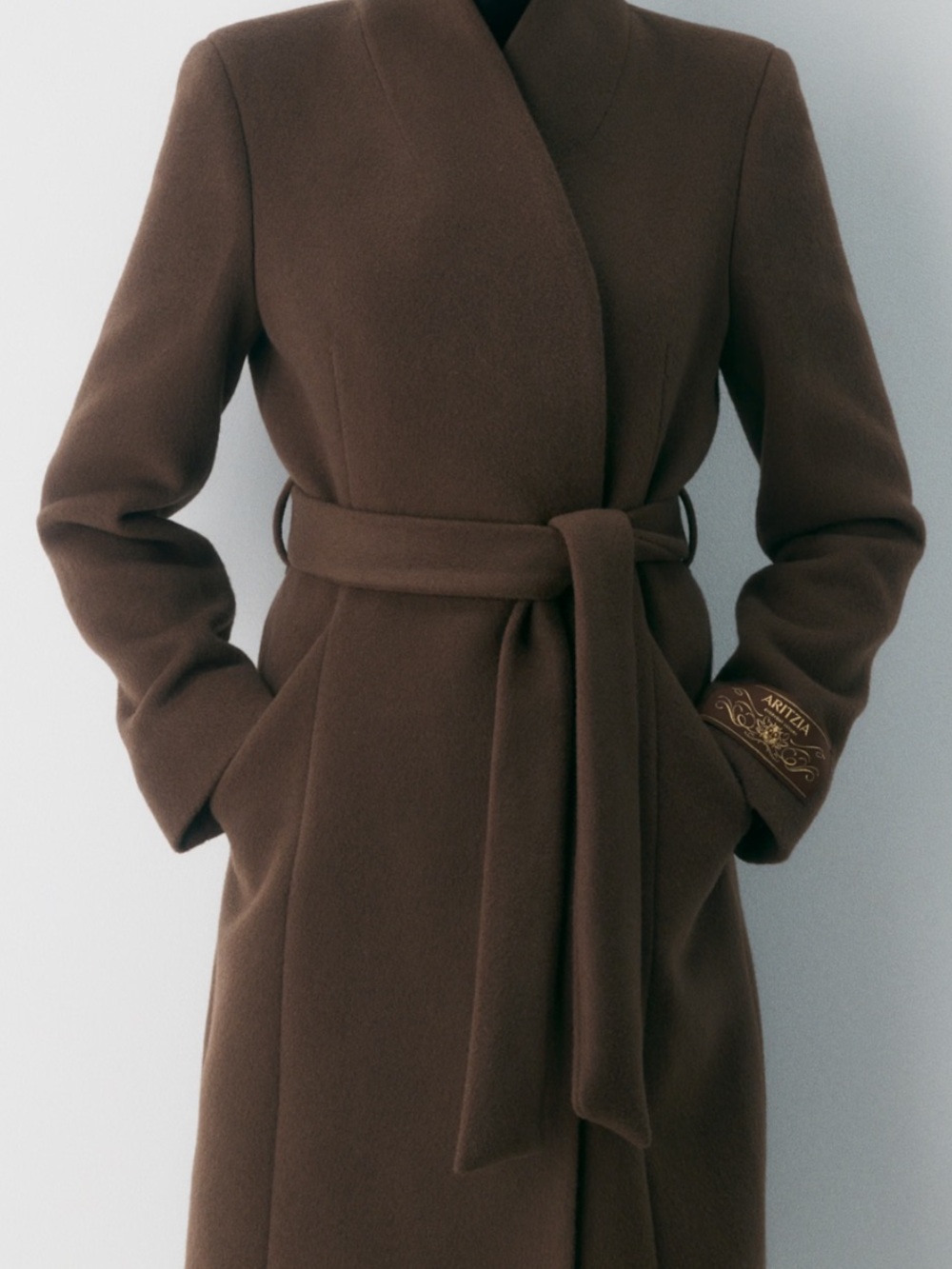 NWT Aritzia heirloom Long Sleeve Belted Coat Dress in Brown xxs - Picture 2 of 13